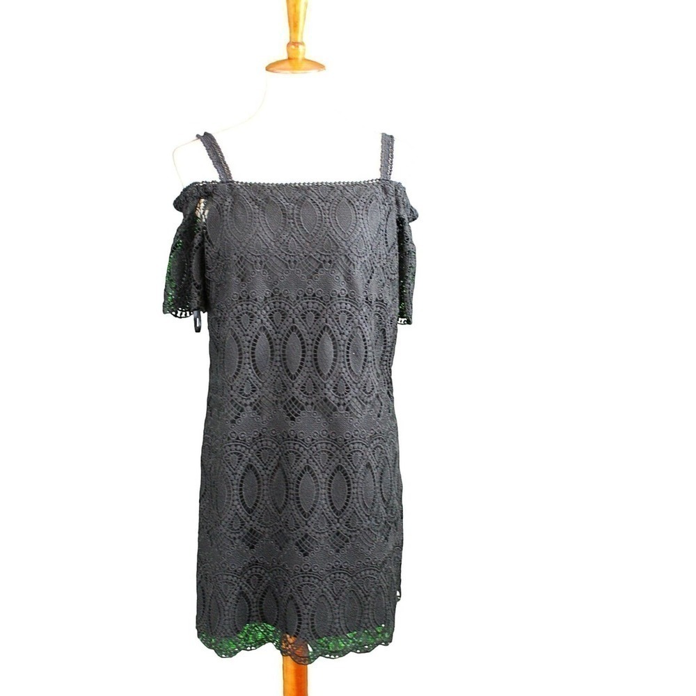 White House Black Market Black Cold Shoulder Lace Dress Size 12P